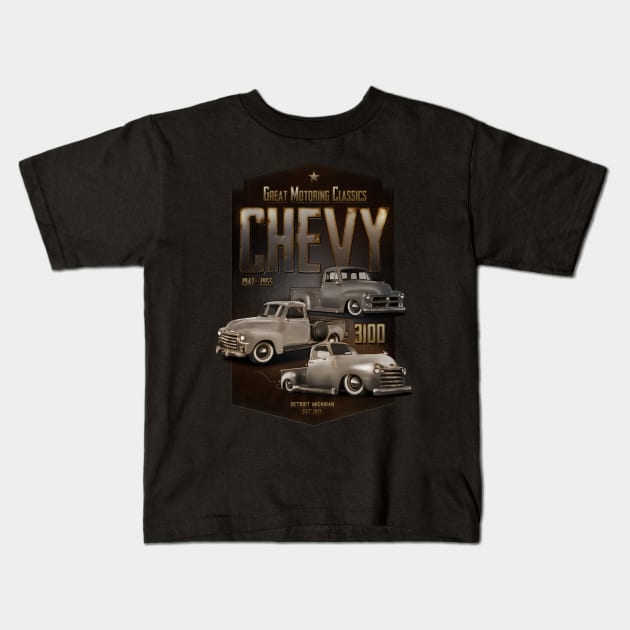 Chevy 3100 Classic Kids T-Shirt by hardtbonez